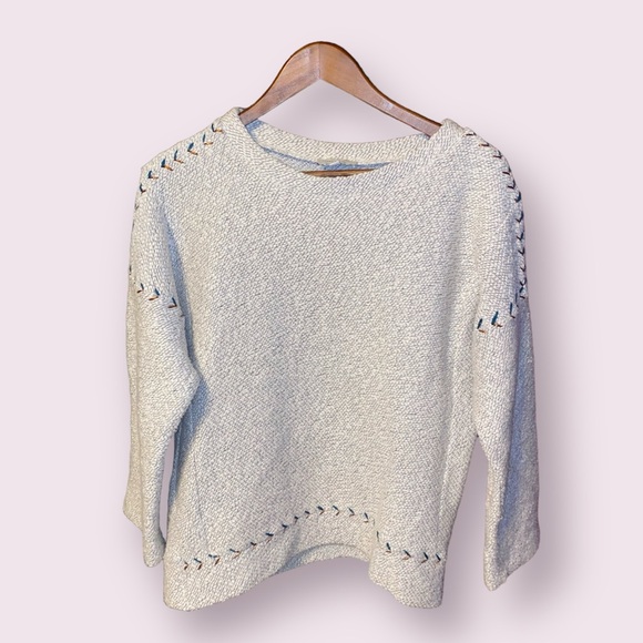 LUCKY BRAND Off-White Pullover Criss Cross Stitching Sweater - size XS - Picture 1 of 7